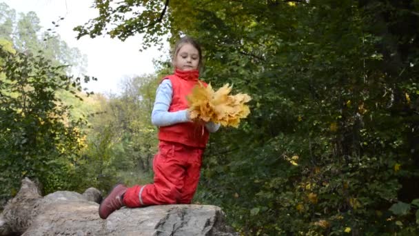 Girl with leaves — Stock Video