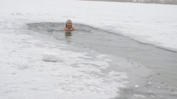 Walrossfrau im Eisloch — Stockvideo