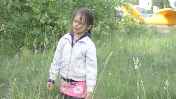 Menina emocional em um campo — Vídeo de Stock