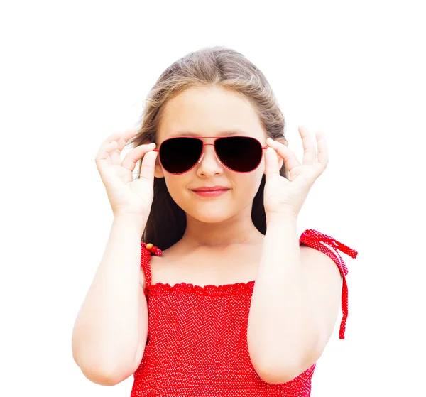 Śliczną dziewczynkę w okulary na tle isolat — Zdjęcie stockowe