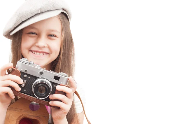 Enfant photographe isolé sur fond blanc — Photo