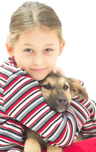 Girl and Puppy — Stock Photo, Image