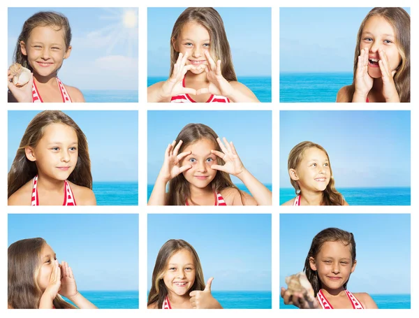 Set, the little girl on the background of the sea — Stock Photo, Image