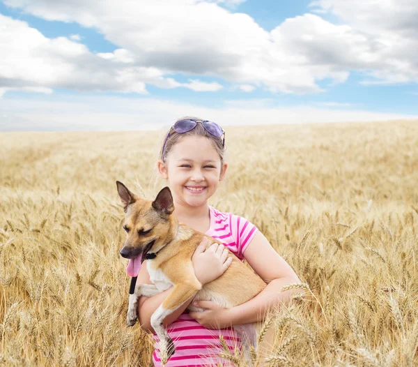 Kind und Hund und Getreidefeld — Stockfoto