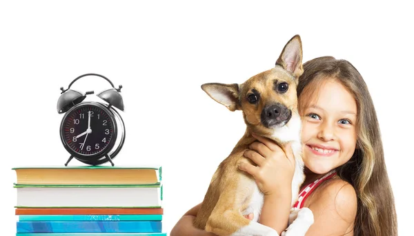 Barn och hunden och skolan som — Stockfoto