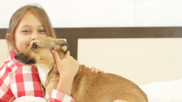 Menina e bonito cachorrinho — Vídeo de Stock