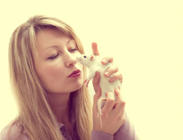 Girl and Rat — Stock Photo, Image