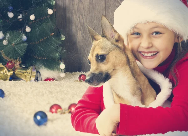 Barn, jul och husdjur — Stockfoto