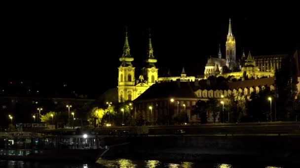 Budapest Río Danubio Buenas Noches Arquitectura Casas Antiguas Calles Barrios — Vídeos de Stock