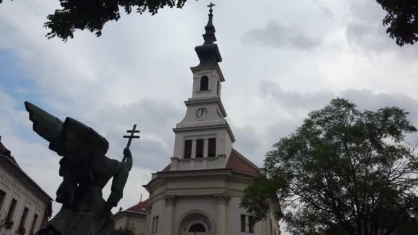 Kerk Tempel Boedapest Hongarije Neergeschoten Uhd — Stockvideo