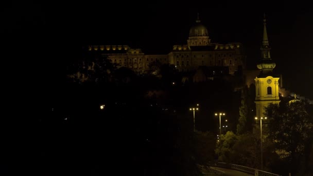 Budaer Burg Königlicher Palast Budapest Nacht Uhd — Stockvideo