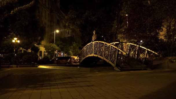 Monumento Uma Escultura Budapeste Hungria Boa Noite Luzes Tiros Uhd — Vídeo de Stock