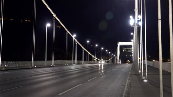 Puente Sobre Río Danubio Budapest Hungría Buenas Noches Luces Disparo — Vídeo de stock