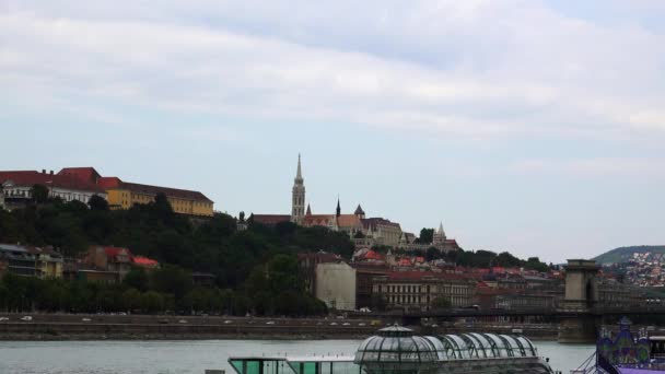Budapeszt Rzeka Dunaj Architektura Stare Domy Ulice Dzielnice Węgry Strzał — Wideo stockowe