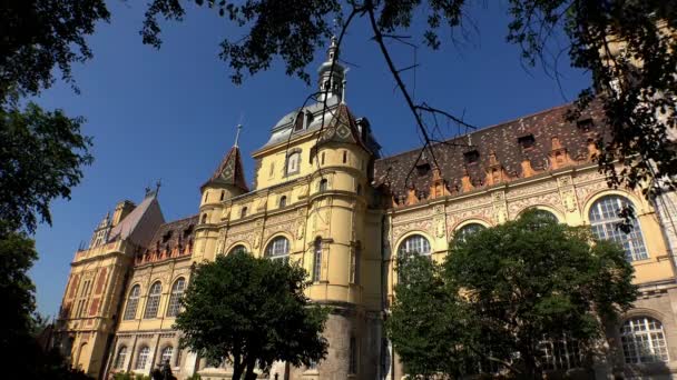 Κάστρο Vajdahunyad Στη Βουδαπέστη Της Ουγγαρίας Πυροβολήθηκε Uhd — Αρχείο Βίντεο