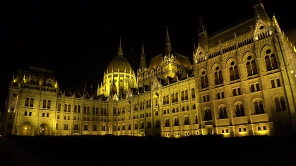 Parlemen Hungaria Budapest Malam Lampu Ditembak Uhd — Stok Video