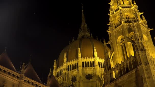 Парламент Венгрии Будапеште Спокойной Ночи Свет Выстрел Uhd — стоковое видео