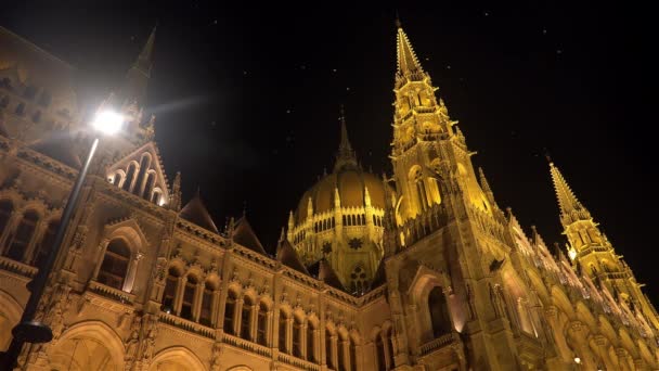 Ungarns Parlament Budapest Godnat Lys Skudt Uhd – Stock-video