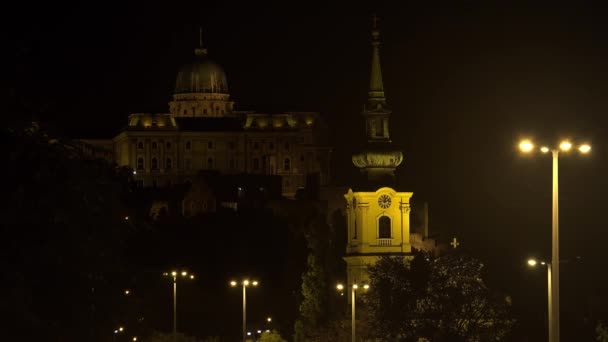 Замок Буда Королевский Дворец Будапеште Спокойной Ночи Uhd — стоковое видео