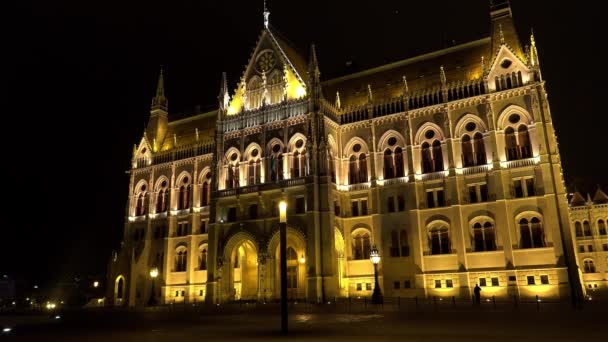 Hongaars Parlement Boedapest Avond Lichten Neergeschoten Uhd — Stockvideo