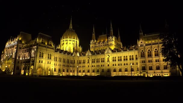 Parlemen Hungaria Budapest Malam Lampu Ditembak Uhd — Stok Video