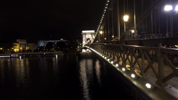 Pont Sur Danube Budapest Hongrie Bonne Nuit Lumières Tourné Uhd — Video