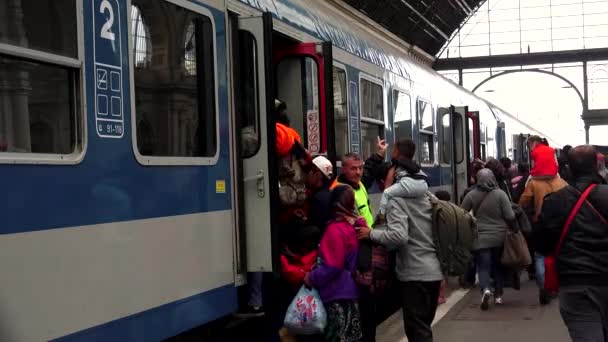 ブダペスト ハンガリー 2015年秋 ブダペストの鉄道駅で移民と難民 シリアと中東の人々 Uhdで撮影 — ストック動画