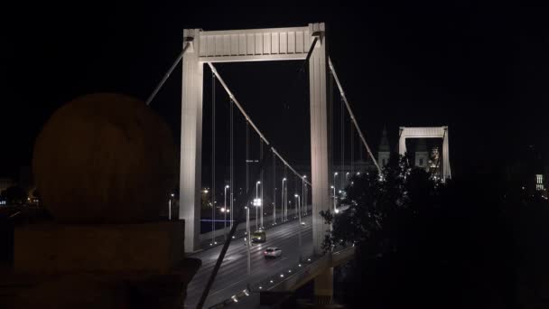 Budapeşte Tuna Nehri Üzerindeki Köprü Macaristan Geceler Işıklar Uhd Çekilmiş — Stok video
