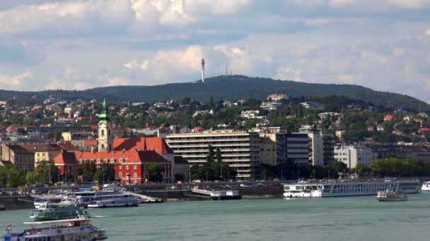 Budapeste Rio Danúbio Arquitetura Casas Antigas Ruas Bairros Hungria Tiros — Vídeo de Stock