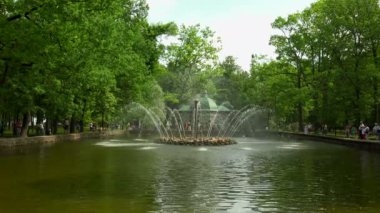 Güneşin Pınarı. Peterhof. Çeşmeler. Petrodvoretler. 4 bin. 4K, UHD 'de çekilmiş.