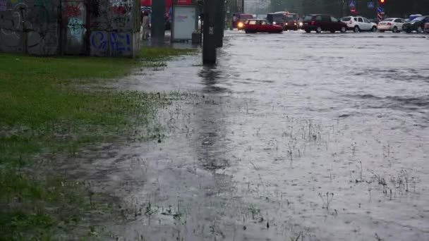 Saint Petersburg Oroszország 2015 Június Erős Eső Árvíz Elem Péterváron — Stock videók