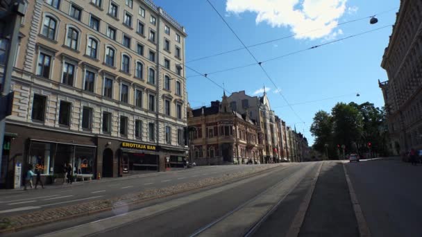 Helsinki Miradas Calle Ciudad Finlandia Disparo Uhd — Vídeos de Stock