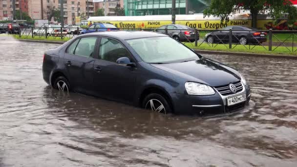 Saint Petersburg Ryssland Juni 2015 Kraftigt Regn Översvämning Element Petersburg — Stockvideo