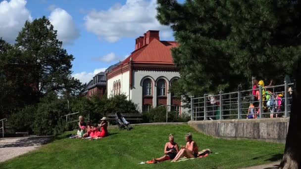 Helsinki Finland Yaz 2015 Helsinki Deki Eğlence Parkı Nsanlar Çimlerin — Stok video