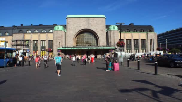 Helsinki Φινλανδία Καλοκαίρι 2015 Σιδηροδρομικός Σταθμός Στο Ελσίνκι Πυροβολήθηκε Uhd — Αρχείο Βίντεο