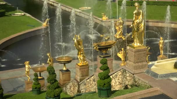 大瀑布的源头 彼特霍夫喷泉 Petrodvorets 拍于4K Uhd — 图库视频影像
