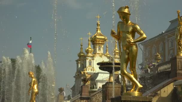 Oddělené Fontány Velké Kaskády Peterhofe Fontány Petrodvorets Výstřel Uhd — Stock video