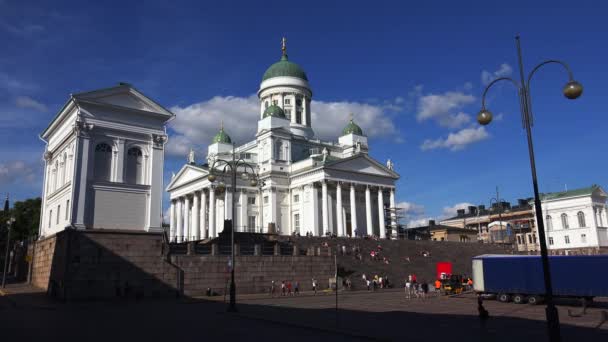 Katedra Luterańska Placu Senatu Helsinkach Strzał Uhd — Wideo stockowe