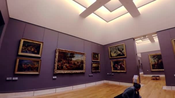 Художественная Галерея Лувра Париже Францию Францию Видео Uhd — стоковое видео