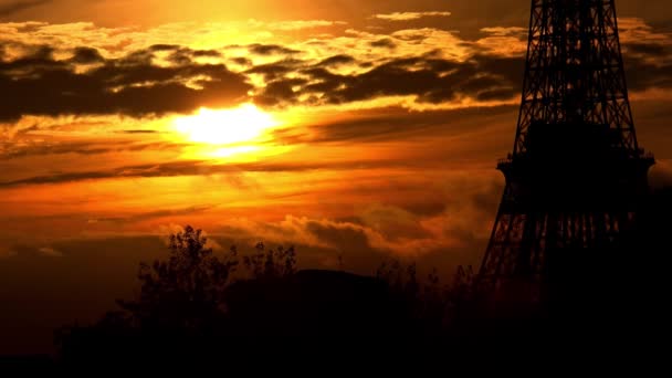 Torre Eiffel París Puesta Sol Francia Disparo Uhd — Vídeo de stock