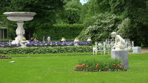 Tuin Bij Obelisk Van Kagul Pushkin Catherine Park Tsarskoje Selo — Stockvideo