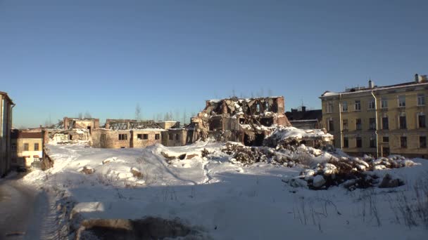 Ruinas Escombros Antigua Casa Ladrillo Video Uhd Tiempo Real — Vídeo de stock