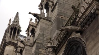 Gargoylelar Paris 'i Notre Dame katedralinden izliyor. 4K, UHD 'de çekilmiş.