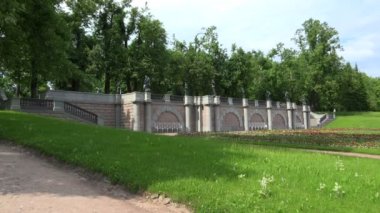 Granit teras. Puşkin. Catherine Park. Tsarskoye Selo. Mimari. Anıtlar. Saraylar. 4K 'de video, UHD. Gerçek zamanlı..