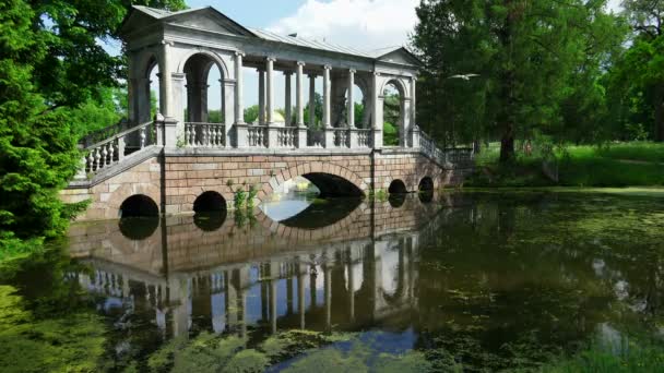 Een Marmeren Brug Pushkin Catherine Park Tsarskoje Selo Architectuur Monumenten — Stockvideo