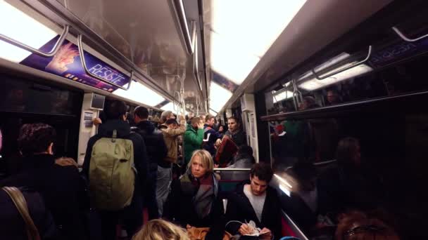 Metro Paris Tåget Tunnelbanan Skjuten Uhd — Stockvideo