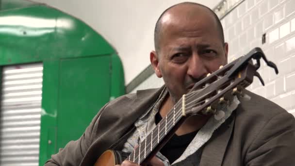 Gitarrist Som Spelar Tunnelbanans Underjordiska Passage Paris Video Uhd — Stockvideo