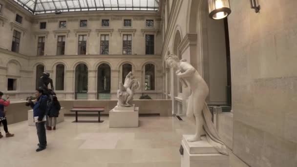 Статуї Скульптури Луврському Музеї Парижі Франція Відео Uhd — стокове відео