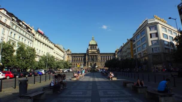 Prag Tschechische Republik Sommer 2015 Historischer Wenzelsplatz Und Nationalmuseum Prag — Stockvideo