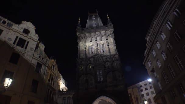 Пороховая Башня Праге Чехия Видео Uhd — стоковое видео